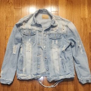 Light Blue Distressed Jean Jacket Size Medium